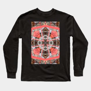 Living Coral Pantone Colour of the Year 2019 pattern decoration with neoclassical architecture Long Sleeve T-Shirt